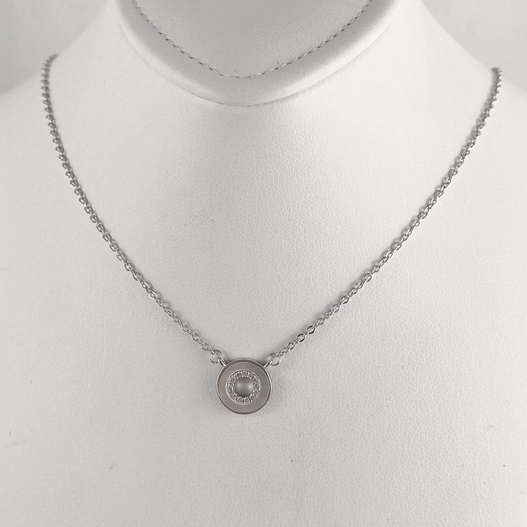 Stříbrný náhrldeník s kolečkem s perletí a zirkony 9,7mm    40+5cm